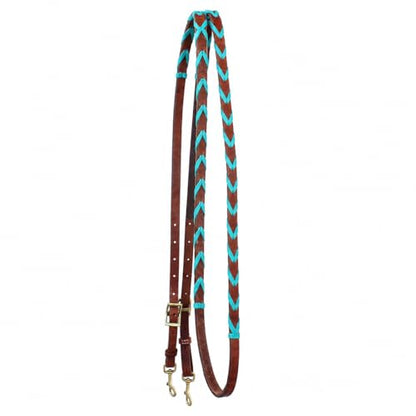 CHALLENGER 8' Horse Western Leather Latigo Laced Barrel Contest Reins 66RT10 - color: Turquoise