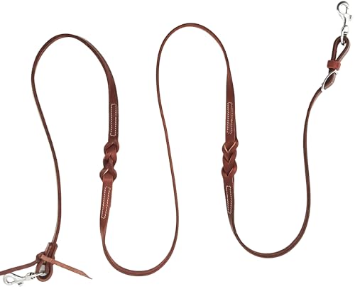 Jeereal Western Leather Horizons Flat Adjustable Roper Rein,Mecates Reins, Round Trail Rein,Stainless Steel Hardware