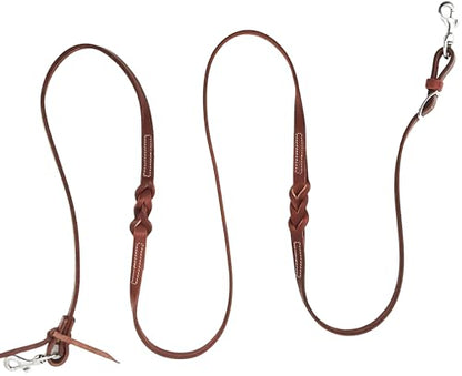 Jeereal Western Leather Horizons Flat Adjustable Roper Rein,Mecates Reins, Round Trail Rein,Stainless Steel Hardware