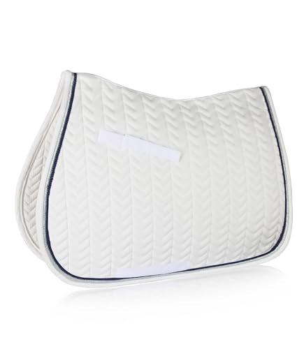 All Purpose Saddle Pad for Horses Wither Relief English Saddle Pad | Contoured Wither Relief w/ Cushioned Padding, Secure Girth Loops & Two-Tone Trim, Ideal for Training, English Riding&Jumping - color: White