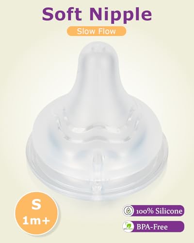 Silicone Nipples for Lansinoh Baby Bottle, Size S,Replacement Bottle Nipple,1m+,Slow Flow, 6 Count - color: 1m+,S, 6 counts