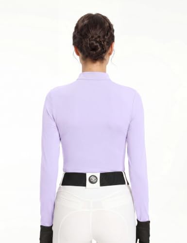 Harrison Howard Women’s Equestrian Riding Shirt, UPF 50+ Quarter Zip Breathable Horse Riding Top, Quick Dry Schooling Shirt - color: Light Purple, size: X-Large