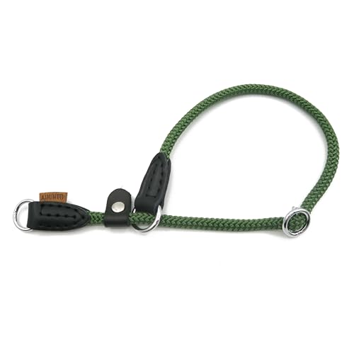 Braided Round Martingale Dog Collar, Training Collar with Slidable Stop Ring and Adjustable Stopper - Ideal for Small Dogs (S(1/4") - 14" Long, Dark Green) - color: Dark Green, size: S(1/4") - 14" Long with stopper