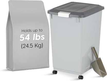IRIS USA Dog Food Storage Container, Up to 54 lbs, Gray/Dark Gray - color: Gray/Dark Gray, size: 54 lbs