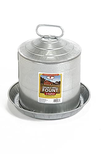 Little Giant® Double Wall Metal Poultry Fount | Poultry Waterer | Heavy Duty Galvanized Steel Waterer | Made in USA (Silver, 2 Gallon) - size: 2 Gallon