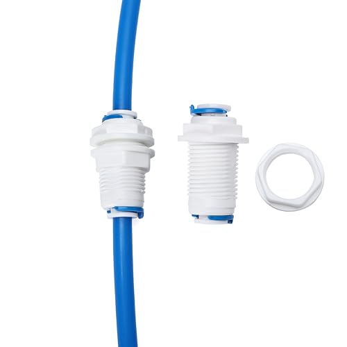 1/4" RO Water Tube Bulkhead Connector, White, Pack of 12 - color: White