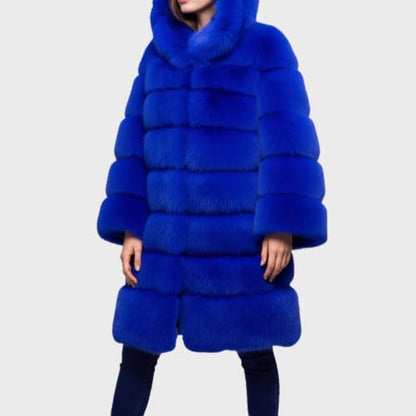 Lisa Colly Women Plus Size Faux Fur Jacket Big Hooded - color: Blue, size: Medium