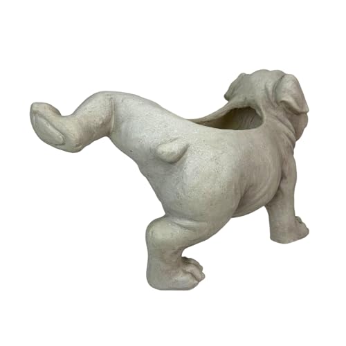 Zeckos Bulldog Animal Planter, 18 Inch Wide White Antique Stone Finish | Magnesium Oxide, Freestanding Display, Drain Hole, 7.5 X 4.25 Inch Opening, 10 Inch Deep - color: Bulldog - White