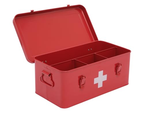 First Aid Box Empty, Metal Medicine Box with Safety Lock, Medical Storage Organizer, First Aid Kit Supplies Organizer for Emergency Set (Red)
