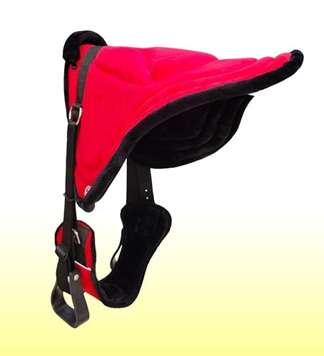 Majestic Ally Padded Suede Leather Bareback Pad Horse Riding Pad with Non Slip Breathable Girth & Stirrups - color: Red