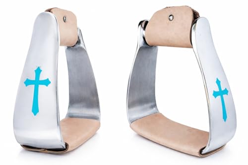 Horse Saddle Turquoise Cross Angled Slanted Aluminum Stirrups 5135VR