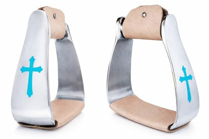Horse Saddle Turquoise Cross Angled Slanted Aluminum Stirrups 5135VR
