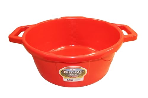 Little Giant® Feed Pan with Handles - 22 Quart - Heavy Duty Plastic Livestock Feeder and Waterer Pan Bucket Tub - Red - color: Red