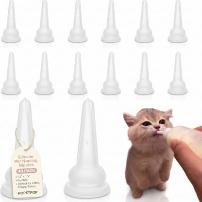 POPETPOP 40 Pack Silicone Pet Nursing Nipples, Cat Pacifiers Replacement