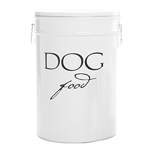Harry Barker Classic White Dog Food Storage Canister – Medium, Airtight Stainless Steel Pet Food Container, Holds Up to 22 lbs Dry Dog Food, Kitchen Counter & Pantry Storage - White - color: White