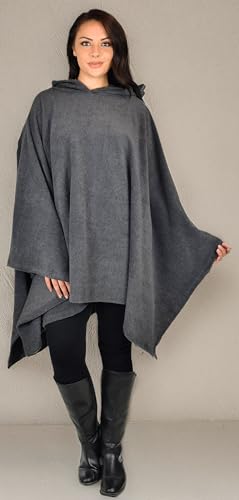 Dare2BStylish Women Poncho Style Hoodie Sweater Fleece Cover Up for Cold Weather - color: Charcoal Gray
