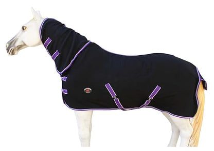 Challenger Horse Sheet Polar Fleece Cooler Exercise Blanket Wicks Moisture 4391N - color: Black / Purple-White Trim, size: 76 inches