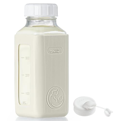Syntic 16 Oz Glass Milk Storage Bottle with Lid & Pour Spout,Gray Sleeve - color: 1 Set-Light Gray