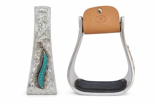 CHALLENGER Horse Western Aluminum Feather Engraved Saddle Stirrups 51245