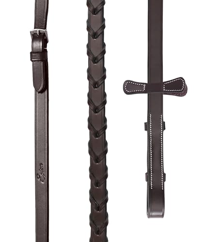 Exion Flat Hunter Bridle with Laced Reins – Classic English Leather Horse Bridle Set – Traditional Flat Browband & Broad Cavesson Noseband Tack, Brown Havana Choco, Cob Full Warmblood Sizing - color: Black, size: Pony/Small Size