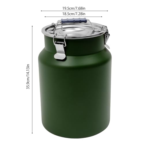 DYNAMI 3.2Gal Stainless Steel Airtight Canister,Large Metal Food Storage Container,Stainless Steel Bucket Milk Can Milk Jug With Lid & Handle, for Kitchen Rice Flour Coffee Bean (Green) - color: Green