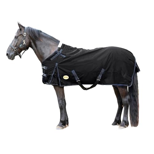 RESISTANCE Premium 1680D Waterproof Horse Turnout Blanket with 300g Polyfill & Adjustable Buckle Closure - color: Black, size: 76"