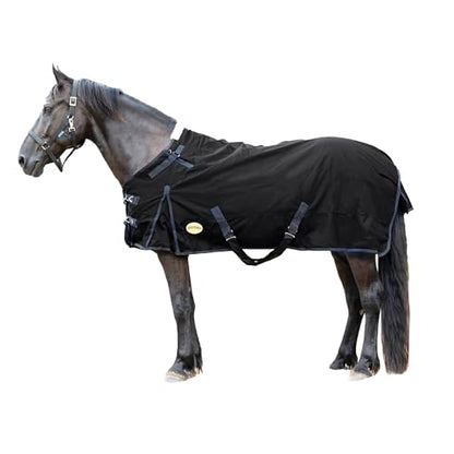 RESISTANCE Premium 1680D Waterproof Horse Turnout Blanket with 300g Polyfill & Adjustable Buckle Closure - color: Black, size: 76"