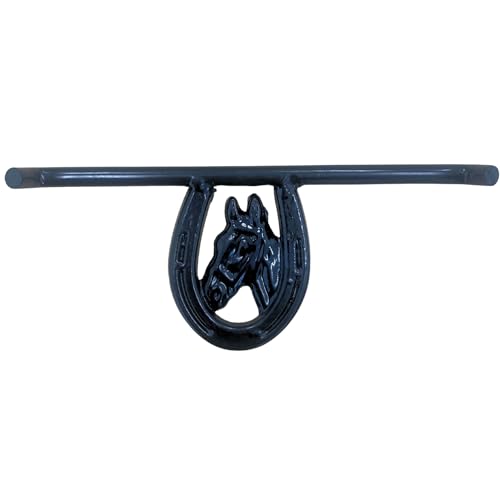 Intrepid International Horseshoe with Horsehead Barn Door Latch - Heavy-Duty Steel Hardware Included, Rust-Resistant Design, Black