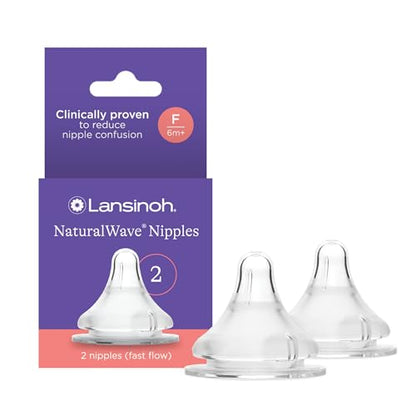 Lansinoh NaturalWave Baby Bottle Nipples, Fast Flow (F), 2 Count - size: 2 Count (Pack of 1), style: Fast-Flow