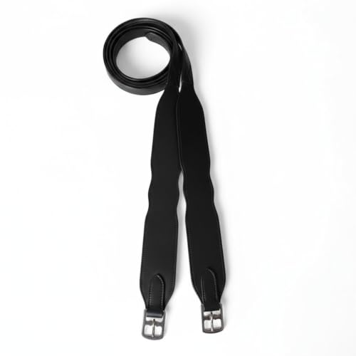 Majestic Ally Wide Body English Stirrup Leathers for Equestrian Riding, Black, Brown, Chestnut, 48-54-60 Inch - color: Black, size: 60"