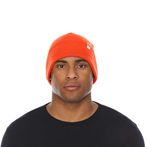 100% Merino Wool Cuff Beanie - Mens & Womens Warm Winter Hat - Watch Cap - Toque - Novelty Beanie - One Size Fits Most - color: Blaze Orange