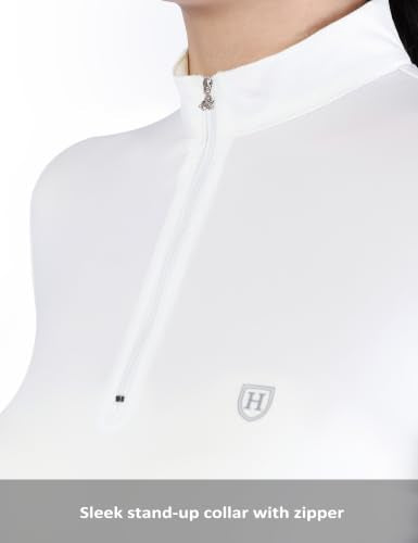 Harrison Howard Women’s Equestrian Riding Shirt, UPF 50+ Quarter Zip Breathable Horse Riding Top, Quick Dry Schooling Shirt - color: White, size: Small