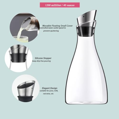 Purefold 44 Oz Borosilicate Glass carafe with Lid 1.3 Liter Glass Pitcher | For iced tea, coffee, juice and cold water. Dishwasher safe, fridge friendly. BPA free glass, leakproof Stainless Steel lid. - size: 44 Ounces