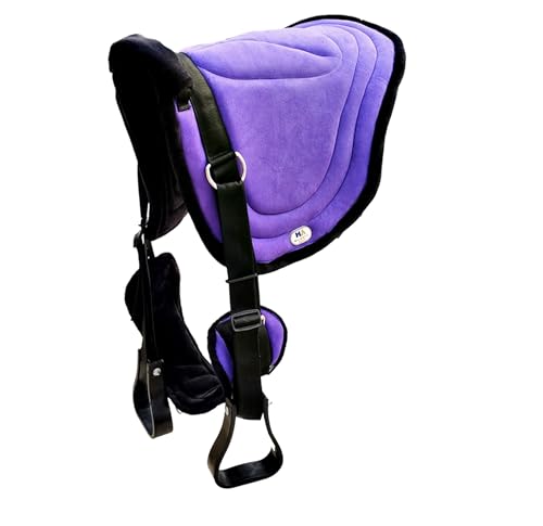 Majestic Ally Padded Suede Leather Bareback Pad Horse Riding Pad with Non Slip Breathable Girth & Stirrups - color: Lilac