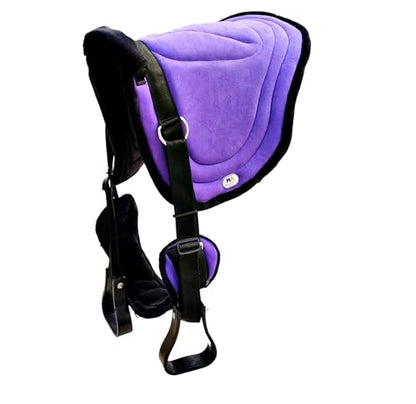 Majestic Ally Padded Suede Leather Bareback Pad Horse Riding Pad with Non Slip Breathable Girth & Stirrups - color: Lilac