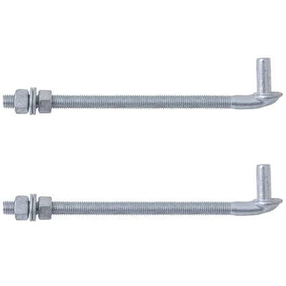 VIVIDA 12" J Bolt Gate Hinge, 5/8" Gate Bolt Post Hinge, 2-Pack | Galvanized Gate Bolt Post Hinge, Chain Link Fence Gate Hardware, Nuts & Washers Included - size: 12" (2 PCS)