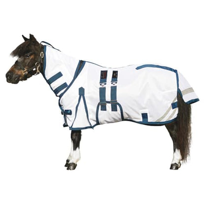 Schneiders Soft Interlock Mesh II Horse Fly Sheets | Superior UV & Insect Protection | Versatile Euro Fit Option | Reflective Safety Design - color: White, style: Mini Attached Neck Euro Bellyband