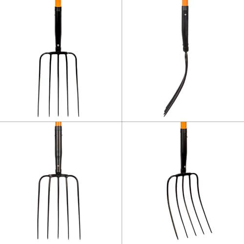 VNIMTI Pitch Fork for Gardening, 5 Tine Pitchfork Heavy Duty with Fiberglass Handle, 58 Inches