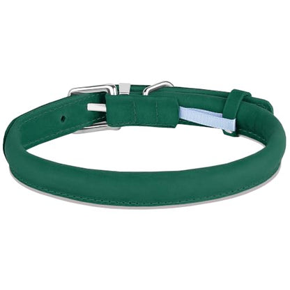 OOPSDOGGY Rolled Leather Dog Collar Reflective – Genuine Leather Round Dog Collar for Small Medium Large Dogs (Emerald Green, 8" - 11") - color: Emerald Green, size: 8" - 11"