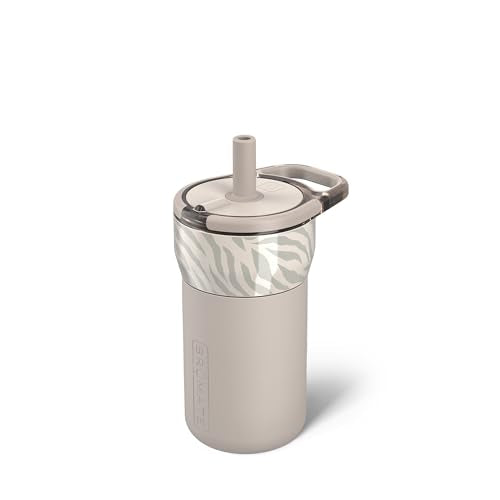 BrüMate Leap 12oz 100% Leakproof Kids Tumbler with Handle and Silicone Soft Straw | Drop Resistant Silicone Sleeve | For Kids 4+ | Insulated Stainless Steel | Cup Holder Friendly | 12oz (Zebra) - color: Zebra