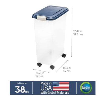 IRIS USA Dog Food Storage Container, Up to 38 lbs, Navy, Made in USA - color: Navy, size: 38 lbs