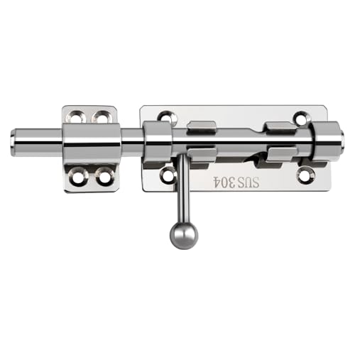 Barrel Bolt Latch, 6.3" Heavy Duty Gate Latch Slide Lock Solid 304 Stainless Steel Bolt Lock for Inside Door, Finished Shed Door Latch (2 Pack, Silver) - color: Silver 6inch
