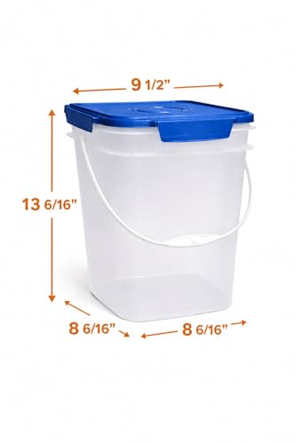 House Naturals 4 Gallon Square Food Grade Bucket Pail with Plastic Handles and Lid (Pack of 3) Made in USA containers (Clear - Blue lids) - color: Clear - Blue Lids