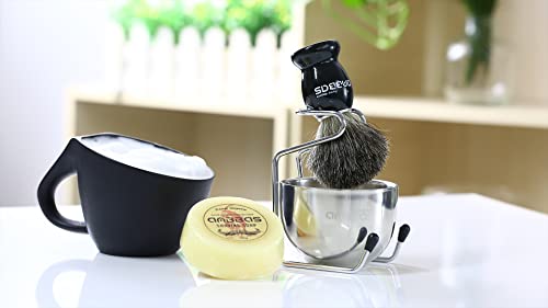 Anbbas Pure Badger Bristles Shaving Brush Black Wood Handle and Refill Soap Bar 100g,Stainless Steel Shaving Stand and Soap Cup Kit Perfect for Men | and Soap Bowl Stand Good Water Absorption Skin Friendly Lather No Shedding Easy To Clean Morning Personal