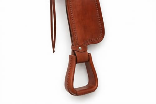 Western Horse Saddle Tack Leather Covered Angled Sloped Stirrups Tan 5155