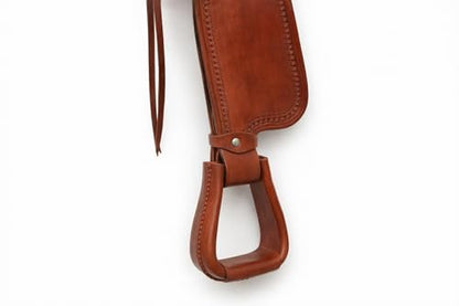 Western Horse Saddle Tack Leather Covered Angled Sloped Stirrups Tan 5155