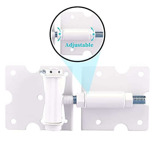Self-Closing Gate Hinges, Heavy Duty for Vinyl/Wood/Metal Fence, Pack of 2, with Self-Tapping Screws and Adjuster Tool - color: White