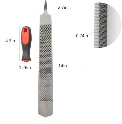14 Inch Hoof Rasp, Horseshoe File with Rubber Handle, Carbon Steel Farrier File Tool, Suitable for Horse/Goat/Cow/Donkey/Animal Hooves