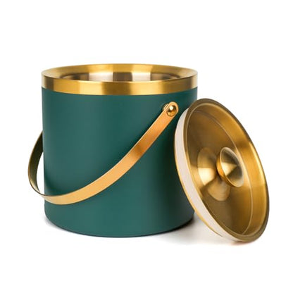3L Insulated Stainless Steel Ice Bucket for parties with lid & scoop - color: gold green