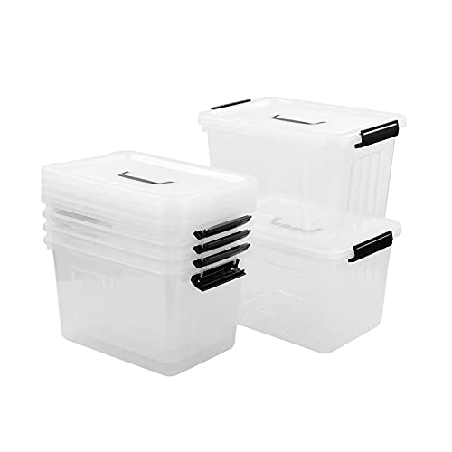 Qskely 6-Pack Clear Plastic Storage Bin, 10 L Latch Storage Box with Handle